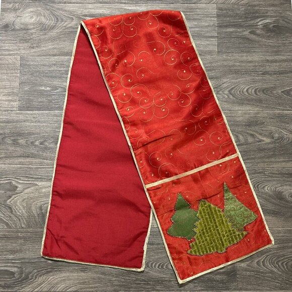 Unbranded Other - Gorgeous Christmas Beaded Table Runner Trees Red Gold Green 70” x 13.75”
